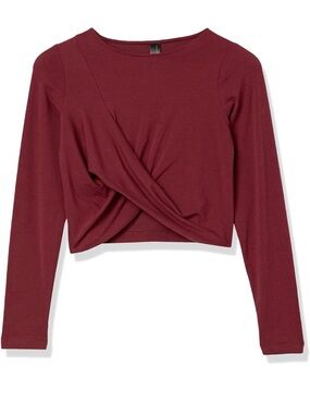 Cropped Twist-Front Long Sleeve Top - Burgundy
